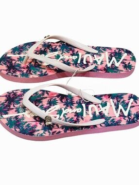 Maui And Sons Sugar Pink Tropical Palm Flip-Flop Sandals